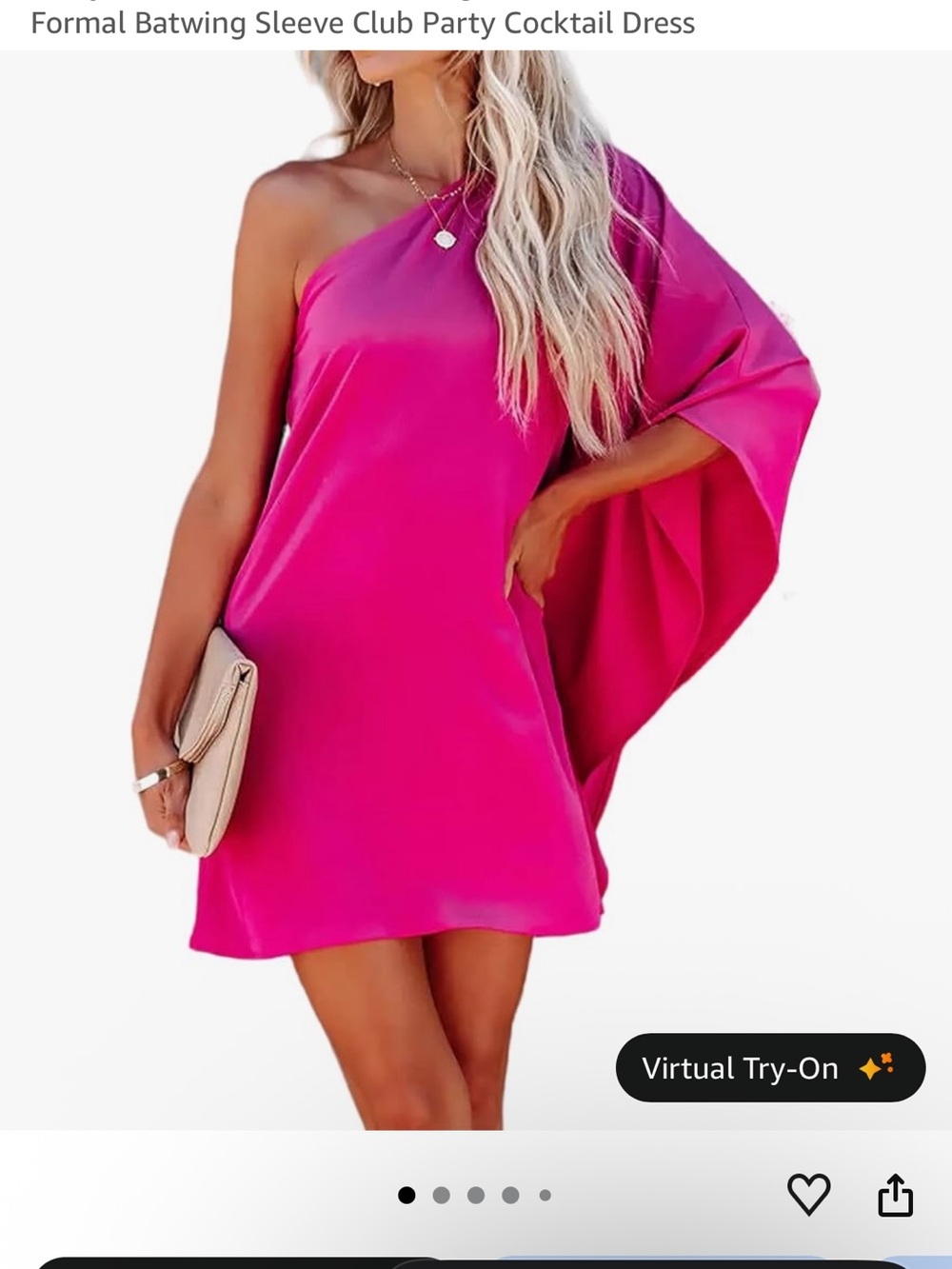 One-Shoulder Batwing Sleeve Cocktail Dress - Hot Pink